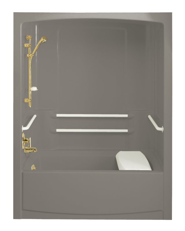 Kohler K-12103-N Freewill(R) barrier-free bath and shower module with nylon grab bars and left-hand drain
