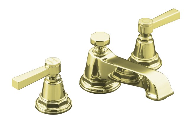 Kohler K-13132-4A-AF; Pinstripe (R) Pure widespread lavatory faucet with lever handles; in Vibrant French Gold; Discontinued Prdouct