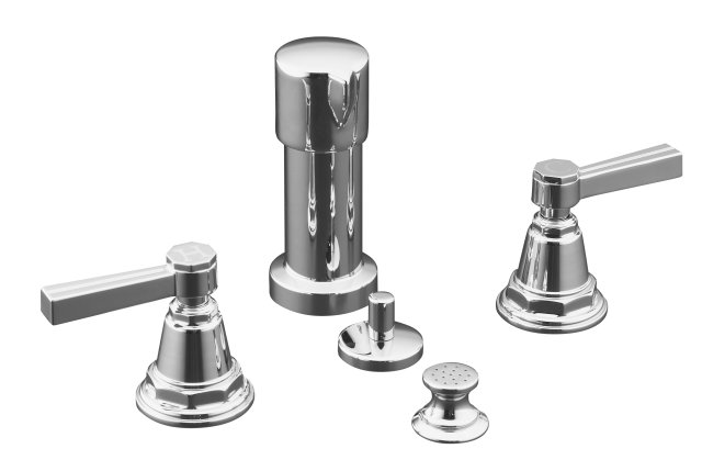 Kohler K-13142-4B-CP; Pinstripe (R) bidet faucet with lever handles; in Polished Chrome; Discontinued Product