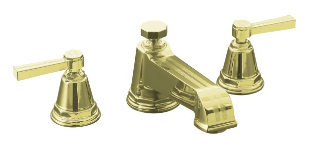 Kohler K-T13140-4B-AF; Pinstripe (R) deck-mount high-flow bath faucet trim with lever handles, valve not included; in Vibrant French Gold; Discontinued Prdouct