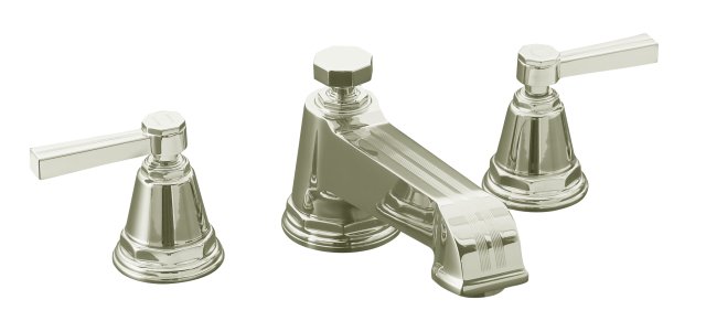 Kohler K-T13140-4B-SN; Pinstripe (R) deck-mount high-flow bath faucet trim with lever handles valve not included; in Vibrant Polished Nickel