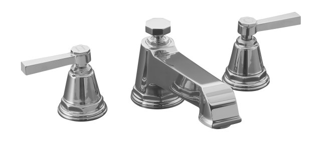Kohler K-T13140-4A-CP; Pinstripe (R) Pure deck-mount high-flow bath faucet trim with lever handles valve not included; in Polished Chrome