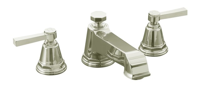 Kohler K-T13140-4A-SN; Pinstripe (R) Pure deck-mount high-flow bath faucet trim with lever handles valve not included; in Vibrant Polished Nickel