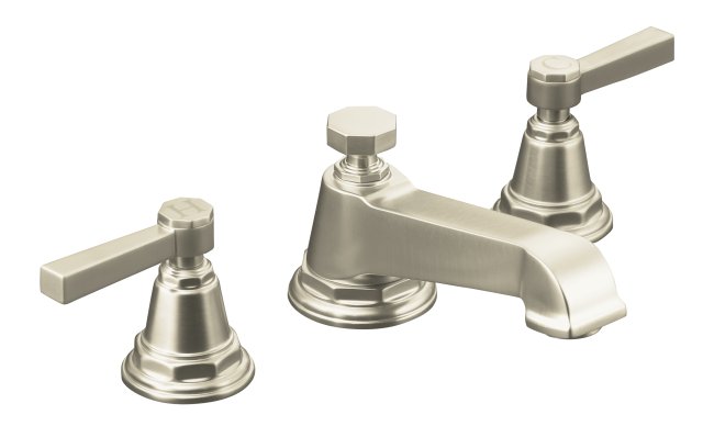 Kohler K-13132-4A-BN; Pinstripe (R) Pure widespread lavatory faucet with lever handles; in Vibrant Brushed Nickel