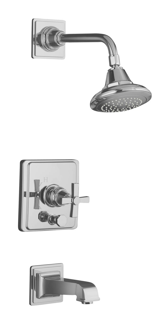 Kohler K-T13133-3A-CP; Pinstripe (R) Pure Rite-Temp (R) pressure-balancing bath and shower faucet trim with cross handle valve not included; in Polished Chrome