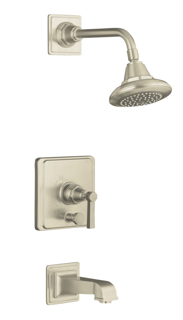 Kohler K-T13133-4A-BN; Pinstripe (R) Pure Rite-Temp (R) pressure-balancing bath and shower faucet trim with lever handle valve not included; in Vibrant Brushed Nickel