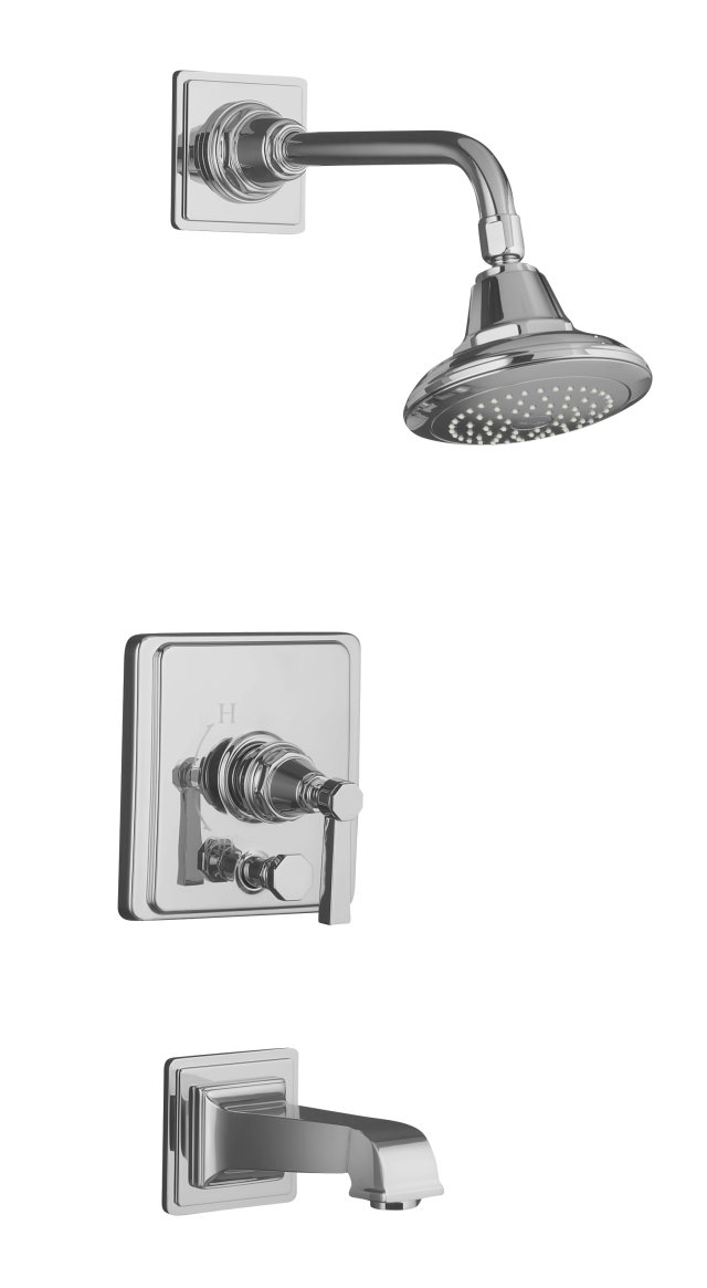 Kohler K-T13133-4A-CP; Pinstripe (R) Pure Rite-Temp (R) pressure-balancing bath and shower faucet trim with lever handle valve not included; in Polished Chrome