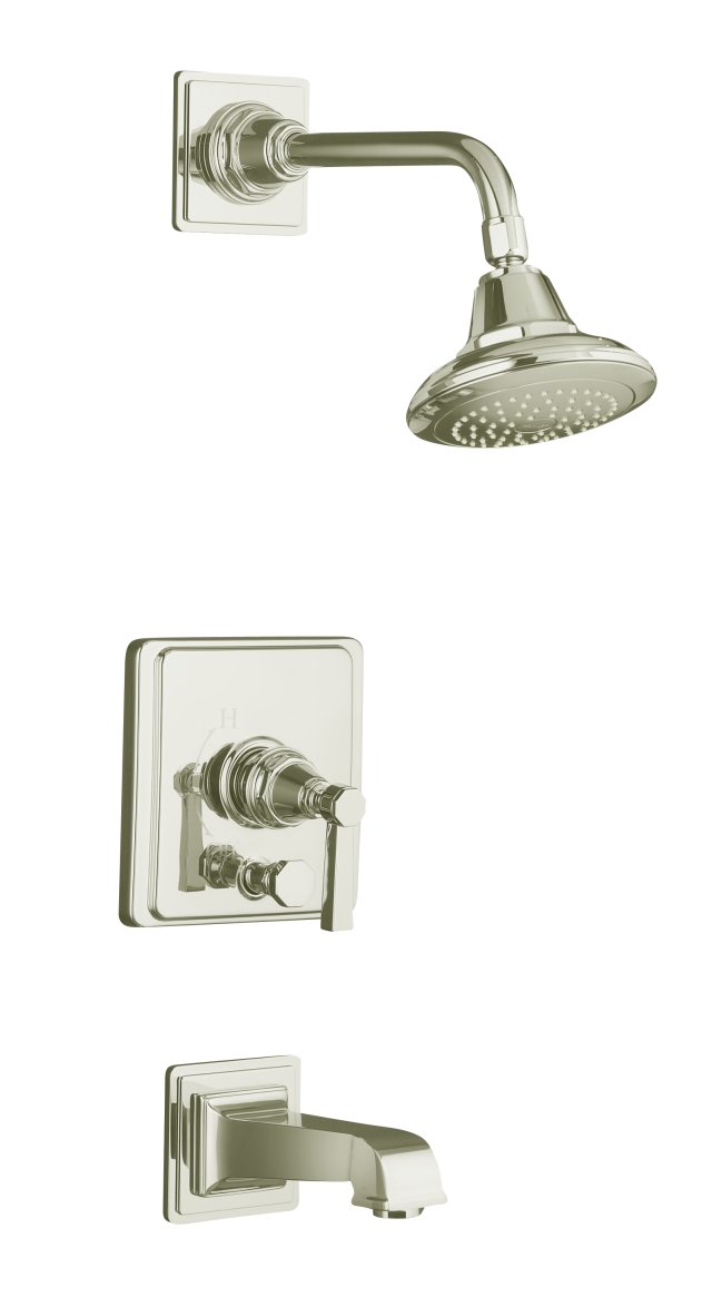 Kohler K-T13133-4A-SN; Pinstripe (R) Pure Rite-Temp (R) pressure-balancing bath and shower faucet trim with lever handle valve not included; in Vibrant Polished Nickel