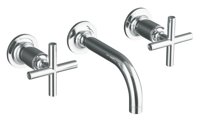 Kohler K-T14412-3 Purist(R) two-handle wall-mount lavatory faucet trim with 6"" 90-degree angle spout and cross handles valve not included