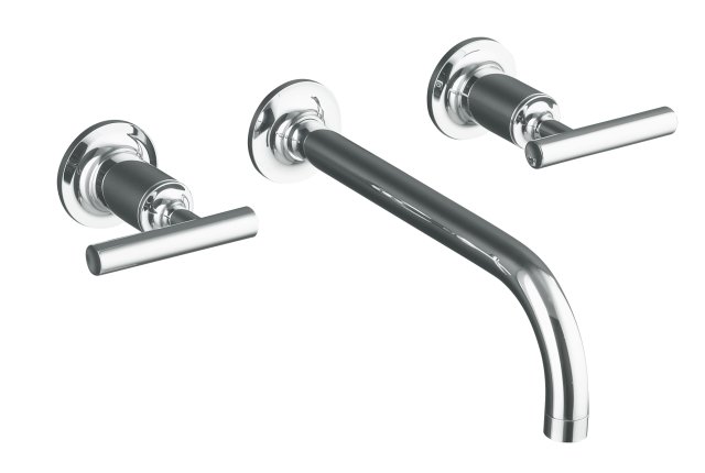 Kohler K-T14414-4-BV; Purist (R) two-handle wall-mount lavatory faucet trim with 9" spout and lever handles valve not included; in Vibrant Brushed Bronze