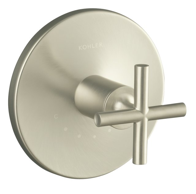 Kohler K-T14488-3-BN; Purist (R) thermostatic valve trim with cross handle valve not included; in Vibrant Brushed Nickel