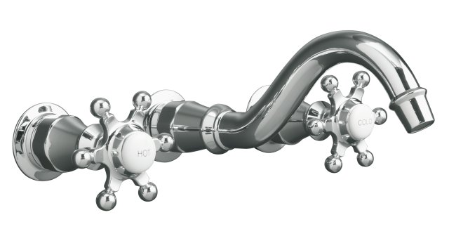 Kohler K-T154-3 Antique(TM) wall-mount lavatory faucet trim with six-prong handles valve not included