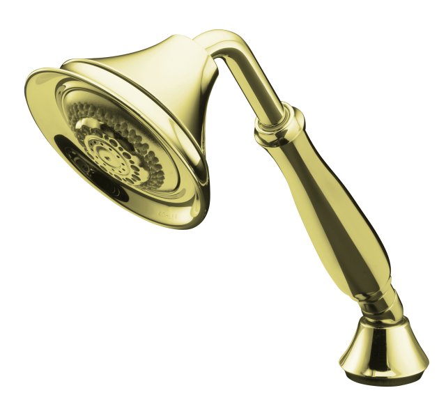 Kohler K-368-AF; Forte (R) deck- or bath-mount handshower holder with hoses; in Vibrant French Gold