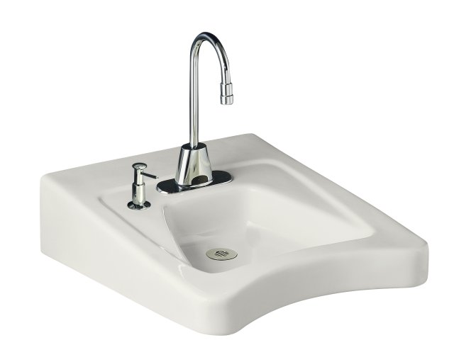 Kohler K-12638-L Morningside(TM) wheelchair lavatory with single-hole drilling and soap dispenser drilling on left