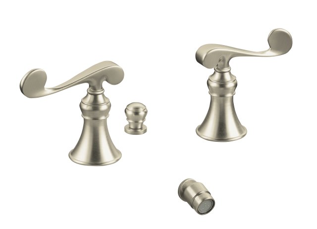 Kohler K-16137-4-BN; Revival (R) bidet faucet with below-the-rim swivel spray and scroll lever handles; in Vibrant Brushed Nickel; Discontinued Product