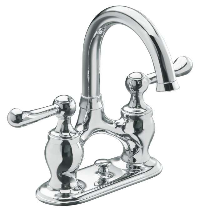 Kohler K-R10331-4D Lyntier(TM) lavatory faucet with 4"" centers lever handles and plastic drain