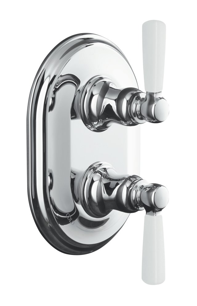 Kohler K-T10594-4P Bancroft(R) stacked thermostatic trim with White ceramic lever handle valve not included