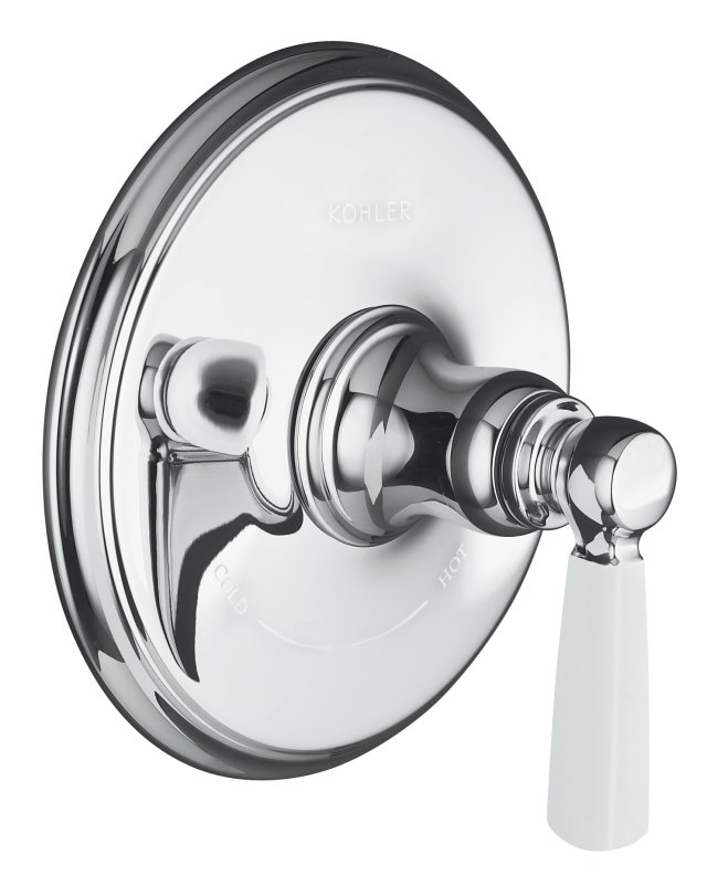 Kohler K-T10593-4P Bancroft(R) thermostatic trim with White ceramic lever handle valve not included