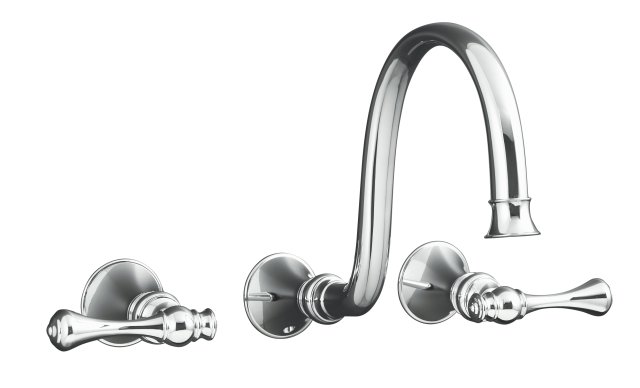Kohler K-T16106-4A Revival(R) wall-mount faucet trim with traditional lever handles and 9"" spout valve not included