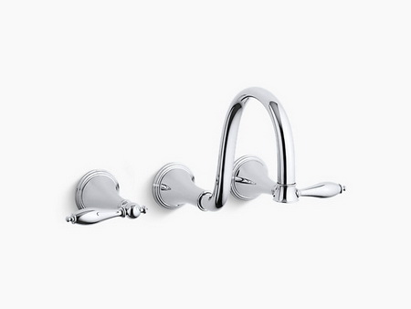 Kohler K-T343-4M Finial(R) Traditional wall-mount lavatory faucet trim with lever handles and 9"" spout valve not included