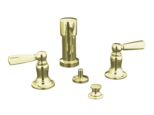 Kohler K-10586-4-AF; Bancroft (R) bidet faucet with lever handles; in Vibrant French Gold; Discontinued Product