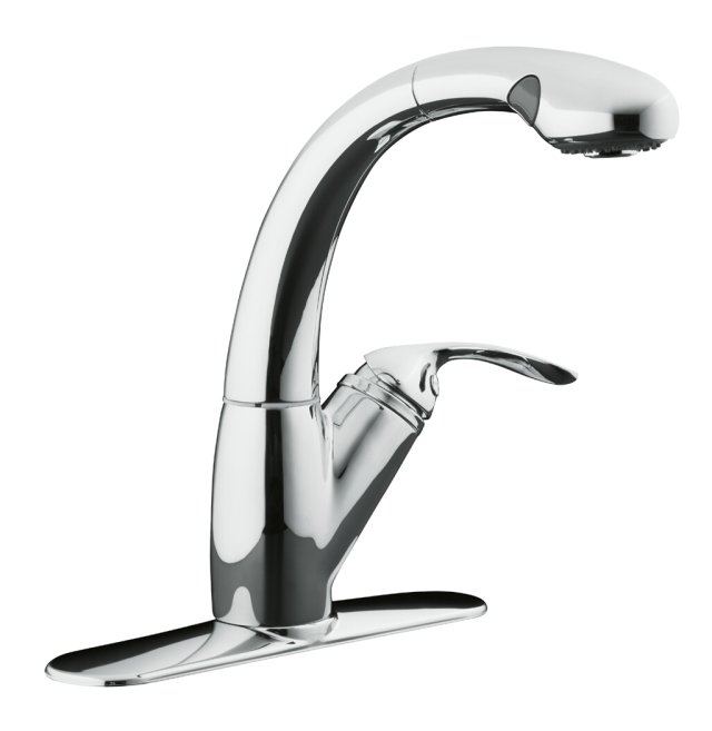Kohler K-6352 Avatar(R) single-control pullout kitchen sink faucet with right side lever handle and color-matched sprayhead