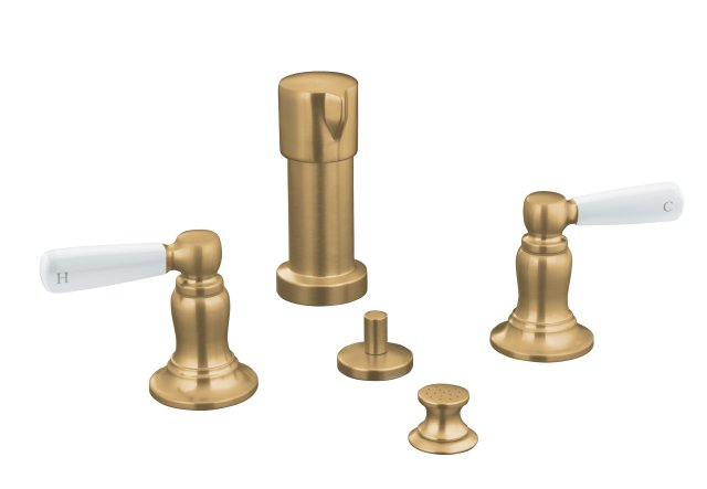 Kohler K-10586-4P-BV; Bancroft (R) bidet faucet with White ceramic lever handles; in Vibrant Brushed Bronze; Discontinued Product