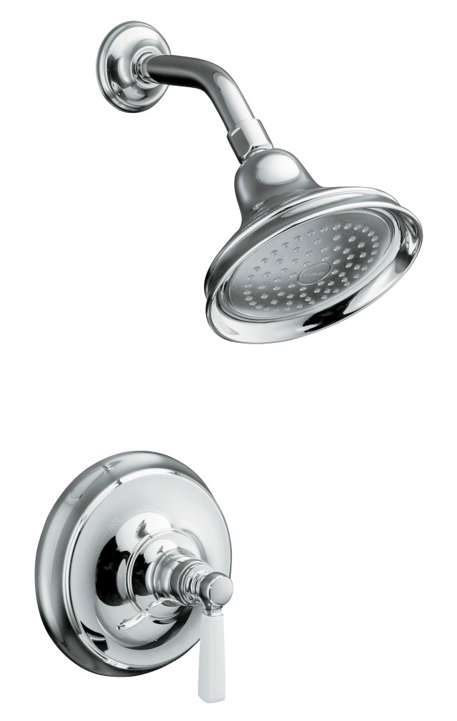 Kohler K-T10583-4P Bancroft(TM) Rite-Temp(R) pressure-balancing shower faucet trim with White ceramic lever handle valve not included