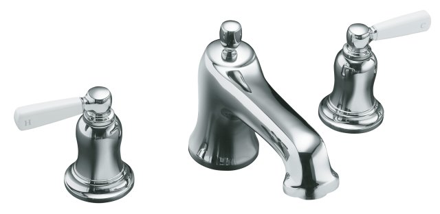 Kohler K-T10585-4P-BN; Bancroft (R) bath- or deck-mount high-flow bath faucet trim with White ceramic lever handles valve not included; in Vibrant Brushed Nickel; Discontinued Product