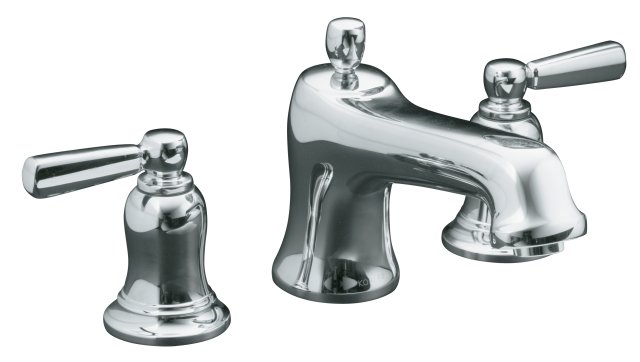 Kohler K-T10592-4-BN; Bancroft (R) deck-mount bath faucet trim with metal lever handles valve not included; in Vibrant Brushed Nickel