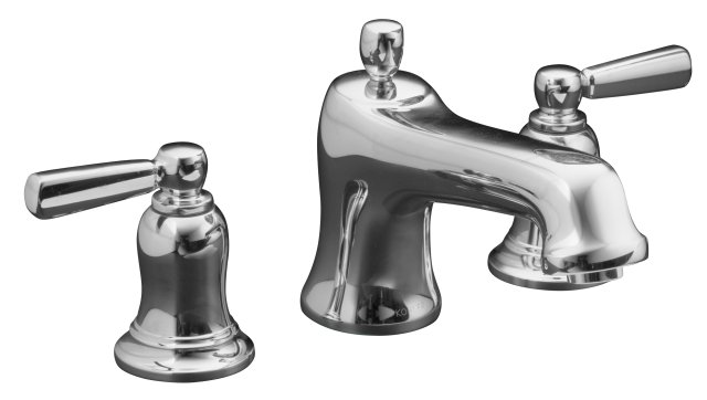 Kohler K-T10592-4-CP; Bancroft (R) deck-mount bath faucet trim with metal lever handles valve not included; in Polished Chrome