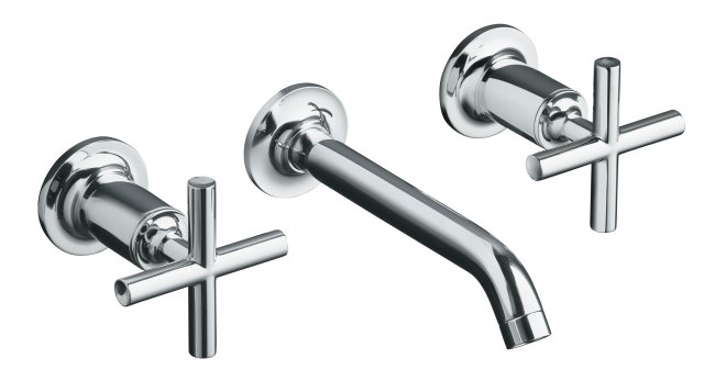 Kohler K-T14413-3 Purist(R) two-handle wall-mount lavatory faucet trim with 6-1/4"" spout and cross handles less drain valve not included