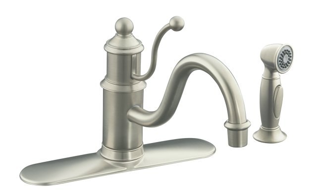 Kohler K-171 Antique(TM) single-control kitchen sink faucet with escutcheon and sidespray