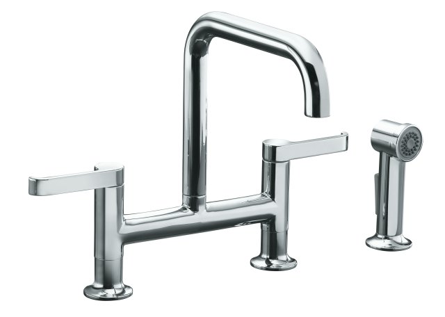 Kohler K-6126-4 Torq(TM) Deck mount Bridge Kitchen Faucet with Sidespray