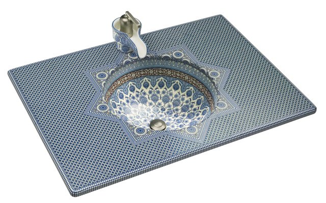 Kohler K-14031-BU Marrakesh(TM) design on vitreous countertop with single-hole faucet drilling
