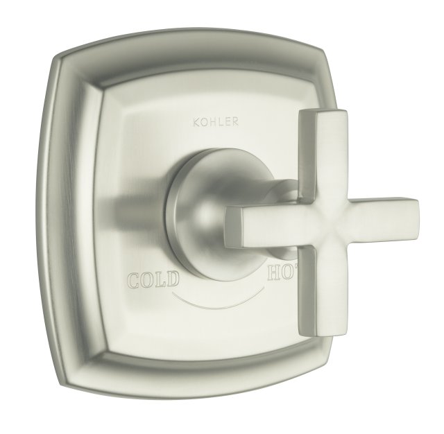 Kohler K-T16239-3-BN; Margaux (R) thermostatic valve trim with cross handle valve not included; in Vibrant Brushed Nickel
