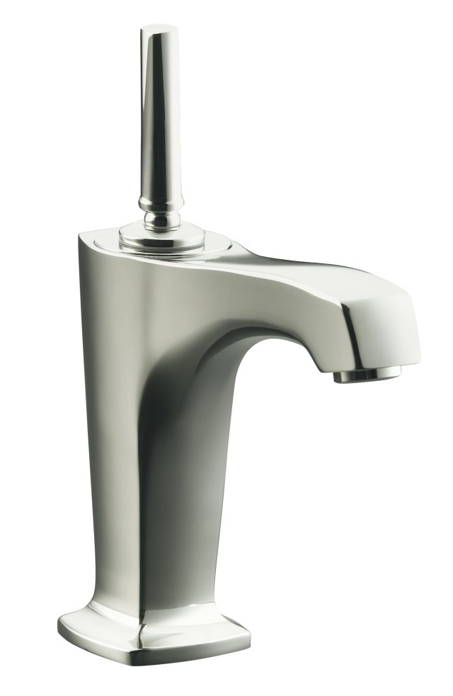 Kohler K-16230-4-SN; Margaux (R) single-control lavatory faucet with 5-3/8"" spout and lever handle; in Vibrant Polished Nickel; Discontinued Product