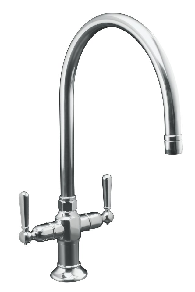 Kohler K-7341-4-S; HiRise (TM) stainless two handle kitchen sink faucet; in Polished Stainless; Discontinued Product