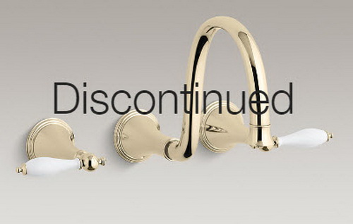 Kohler K-T343-4P Finial(R) Traditional wall-mount lavatory faucet trim with White lever handles and 9"" spout valve not included