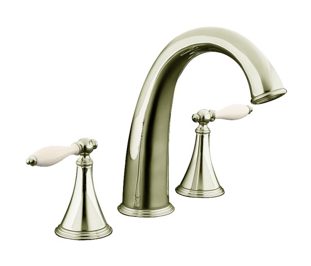 Kohler K-T314-4F Finial(R) Traditional deck-mount high-flow bath faucet trim with lever handles and Biscuit handle inserts valve not included
