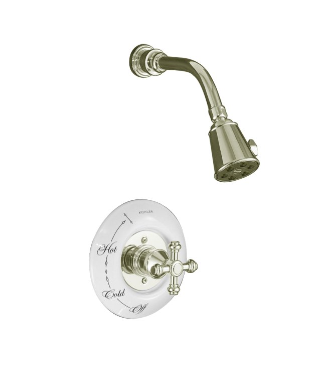 Kohler K-T6809-3D IV Georges Brass(R) Rite-Temp(R) pressure-balancing shower faucet trim with cross handle valve not included