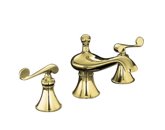 Kohler K-T16122-4-PB; Revival (R) bath-mount high-flow bath faucet trim with scroll lever handles valve not included; in Vibrant Polished Brass; Discontinued Product