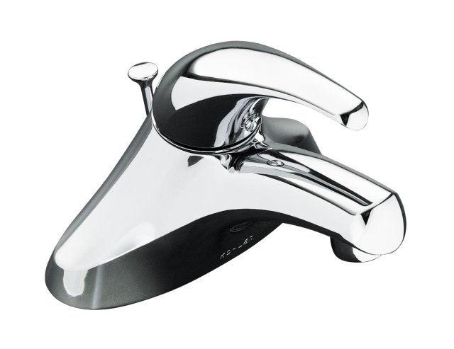 Kohler K-15583-F Coralais(R) single-control centerset lavatory faucet with pop-up drain 1.5 gpm spray and 3-1/4"" lever handle