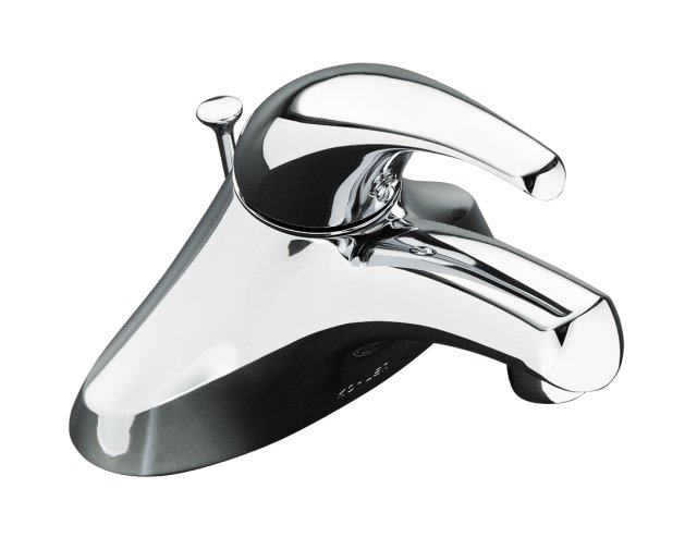 Kohler K-15582-P Coralais(R) single-control centerset lavatory faucet with pop-up drain ground joints and 3-1/4"" lever handle