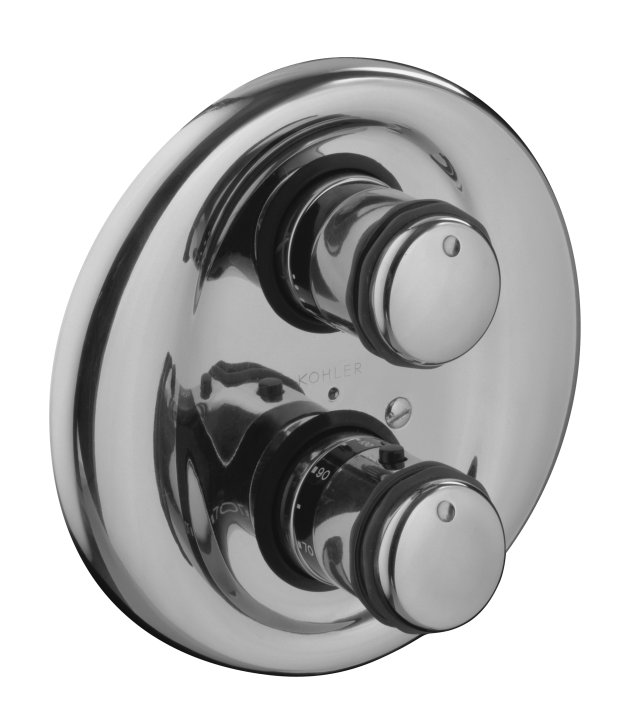 Kohler K-T9493-7-CP MasterShower(R) thermostatic mixing valve trim with volume control and cylinder handle valve not included; Discontinued Product
