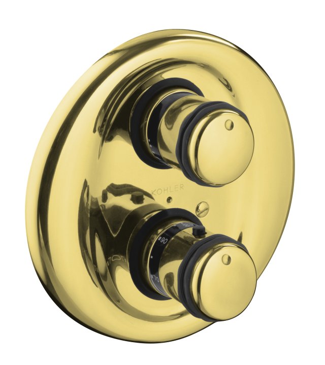 Kohler K-T9493-7-PB MasterShower(R) thermostatic mixing valve trim with volume control and cylinder handle valve not included; Discontinued Product