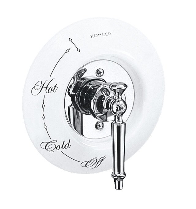 Kohler K-T134-4D Antique(TM) Rite-Temp(R) pressure-balancing valve trim with lever handle requires ceramic dial plate valve not included