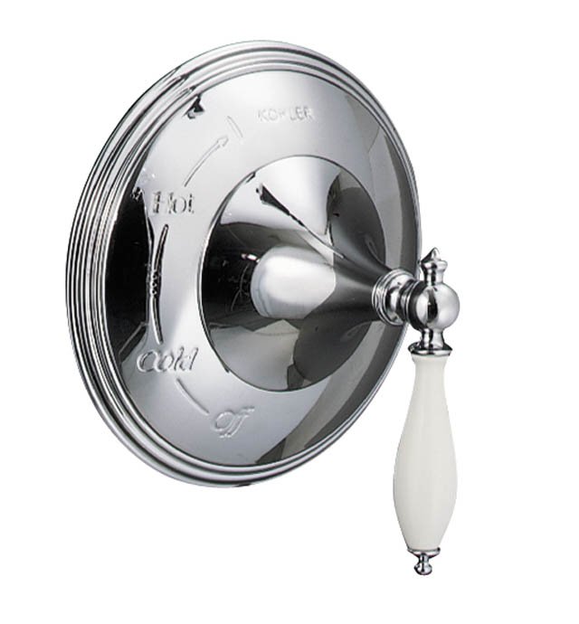 Kohler K-T309-4F Finial(R) Traditional Rite-Temp(R) pressure-balancing valve trim with lever handle and biscuit insert valve not included