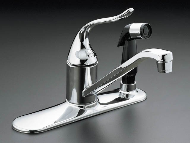 Kohler K-P15173-FL Coralais(R) single-control kitchen faucet with spray through escutcheon loop handle and 10"" swing spout
