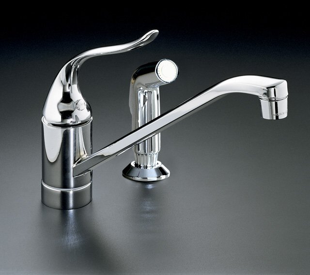 Kohler K-P15176-FL Coralais(R) single-control kitchen faucet with sidespray 10"" swing spout and loop handle